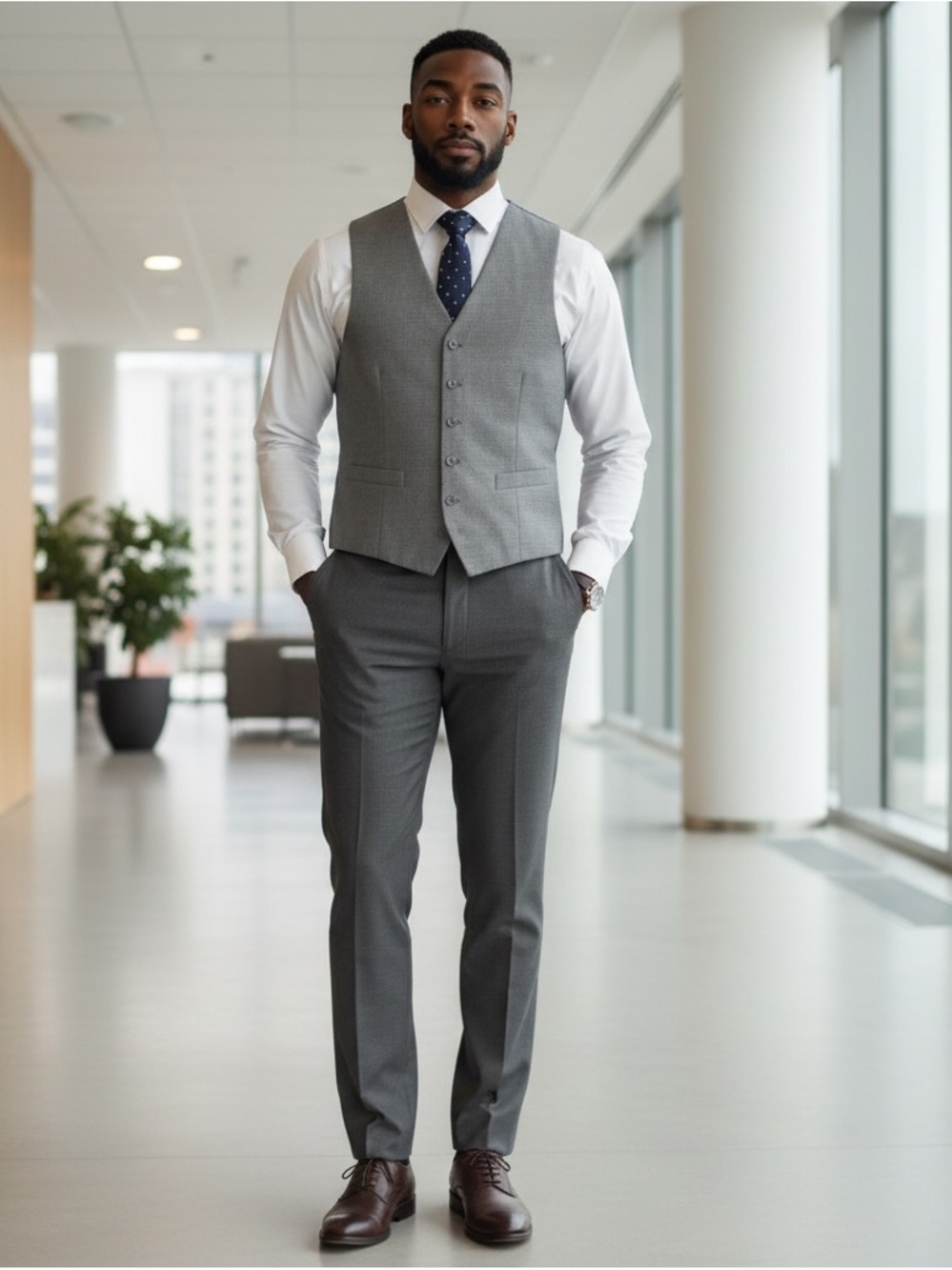 Bachrach Nottingham 5 Button suit separate vest Gray